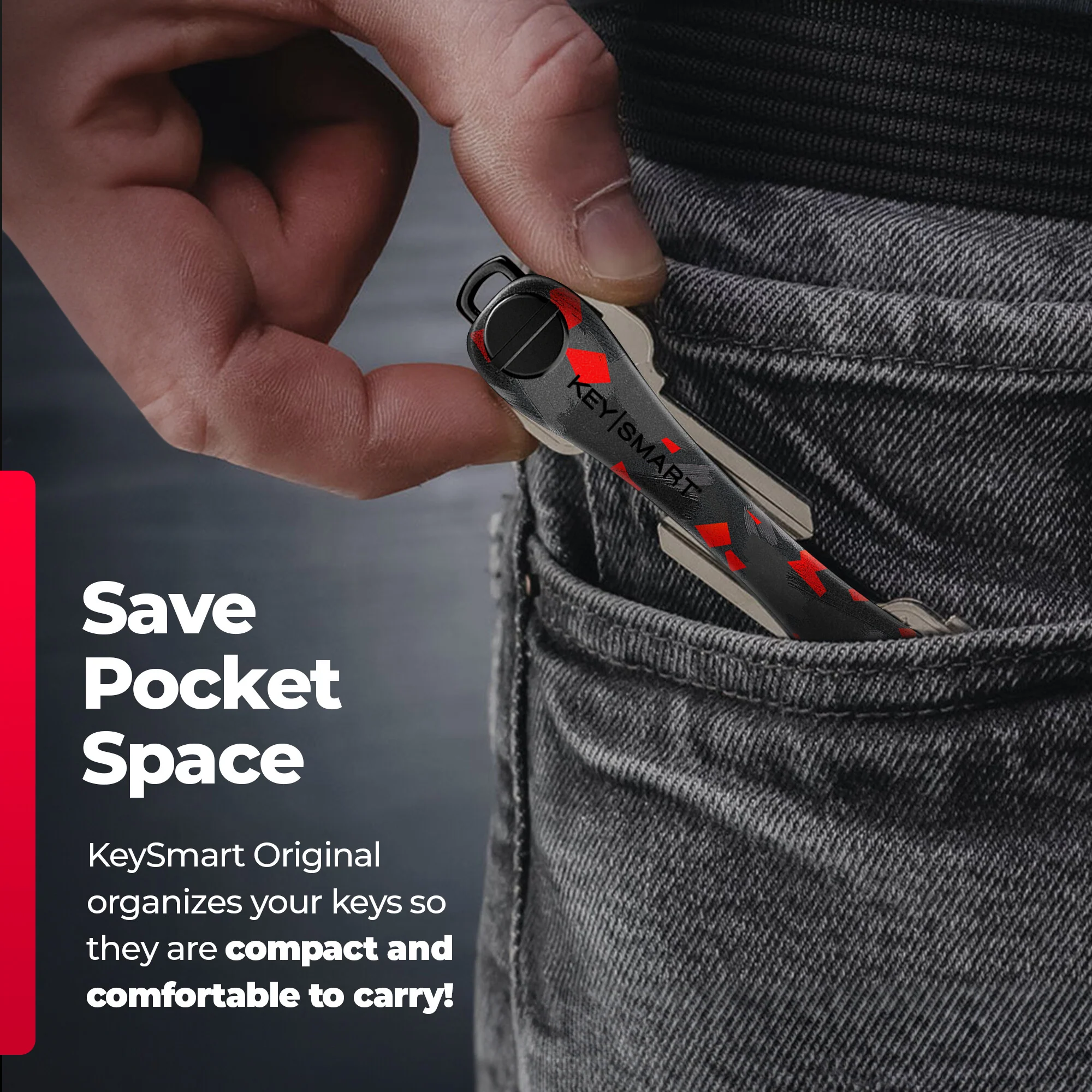 KeySmart Classic Red Forged Carbon  | Original Compact Key Organizer | Holds Up To 14 Keys - Image 5