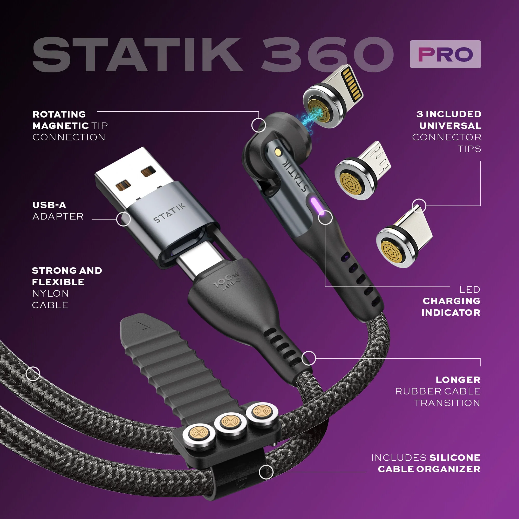 Statik® 360 Pro | 100W Universal Charge & Data Cable - Image 3