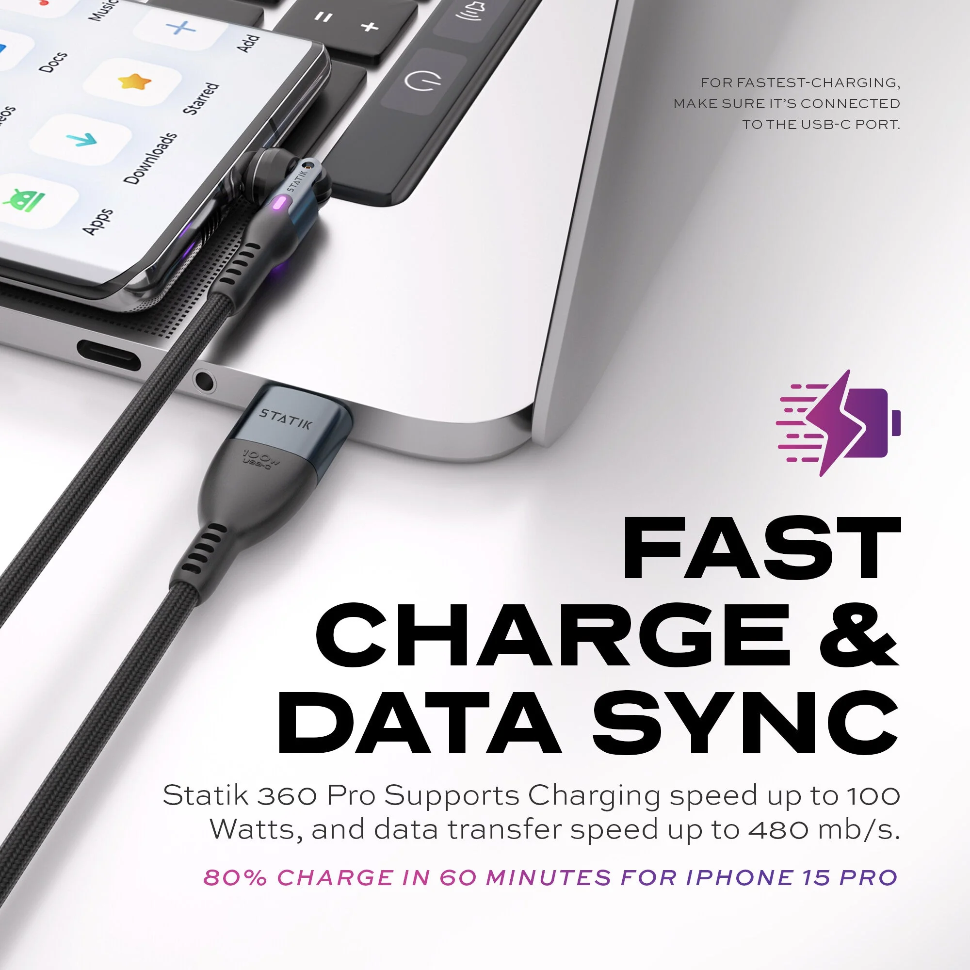 Statik® 360 Pro | 100W Universal Charge & Data Cable - Image 8