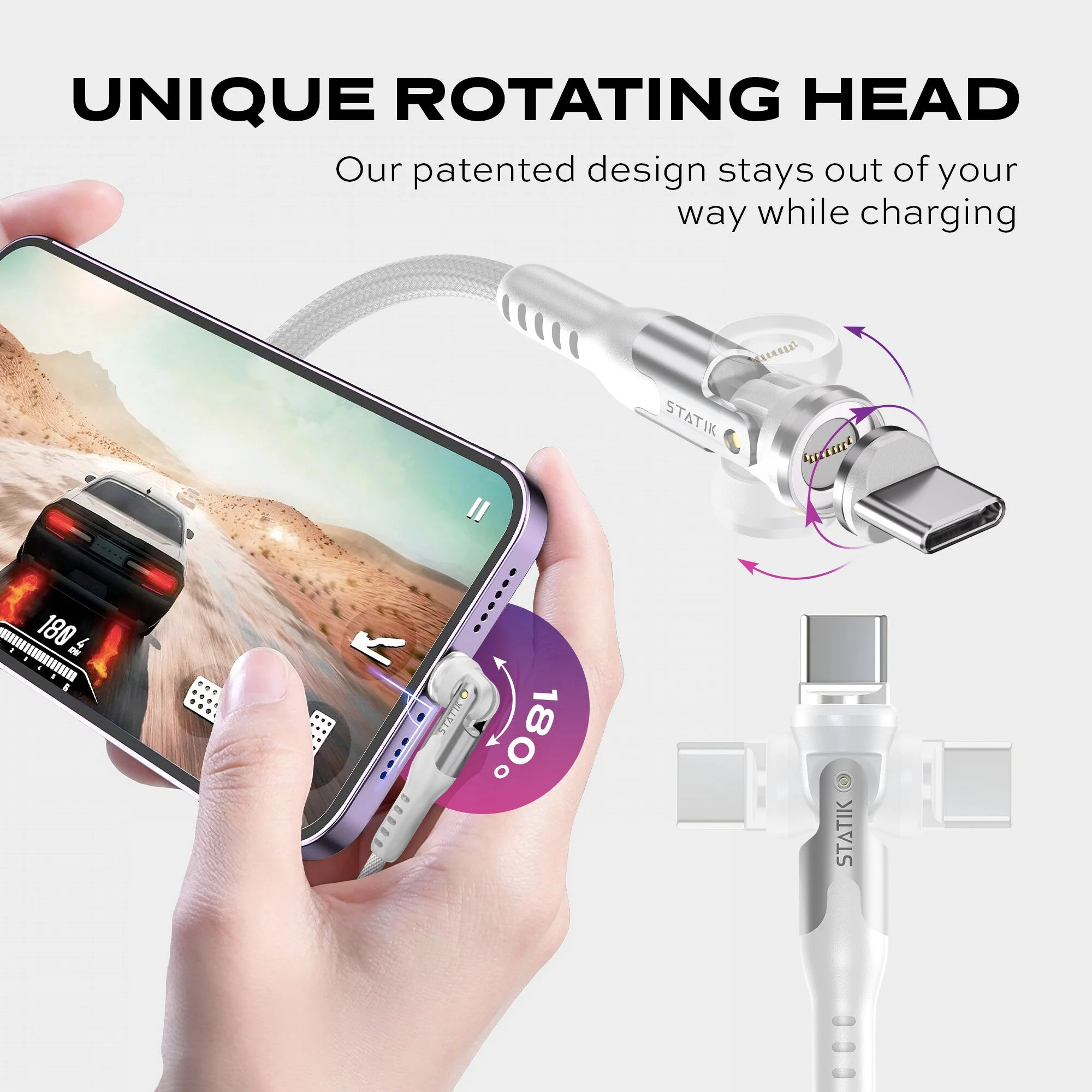 Statik® 360 Pro White | 100W Universal Charge & Data Cable | 6ft - Image 4