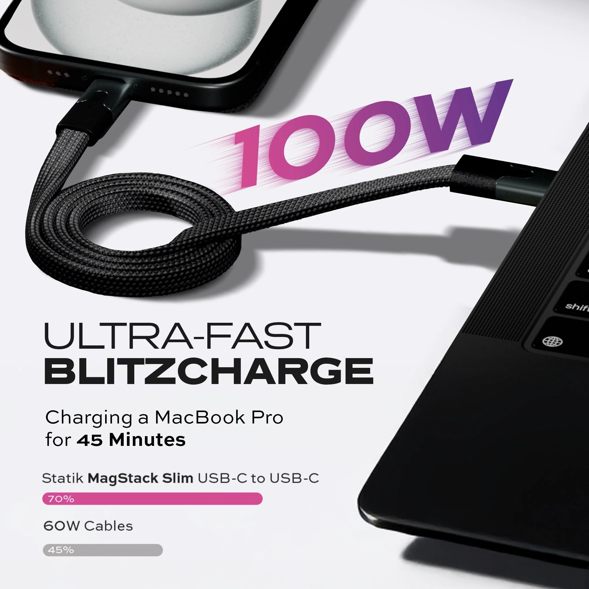 Statik® MagStack® Slim Pro | Tangle-Free Magnetic Nylon | Fast Charging Data Cable - Image 5