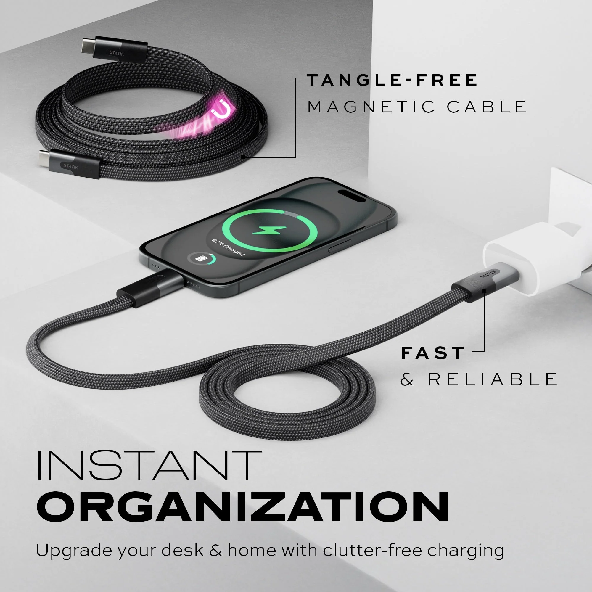 Statik® MagStack® Slim Pro | Tangle-Free Magnetic Nylon | Fast Charging Data Cable - Image 8